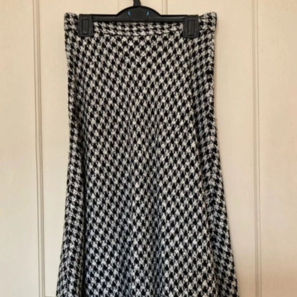 ZARA BLACK WHITE HOUNDSTOOTH CHECK TWEED MIDI SKIRT SIZE M 10/6 Royal Princess